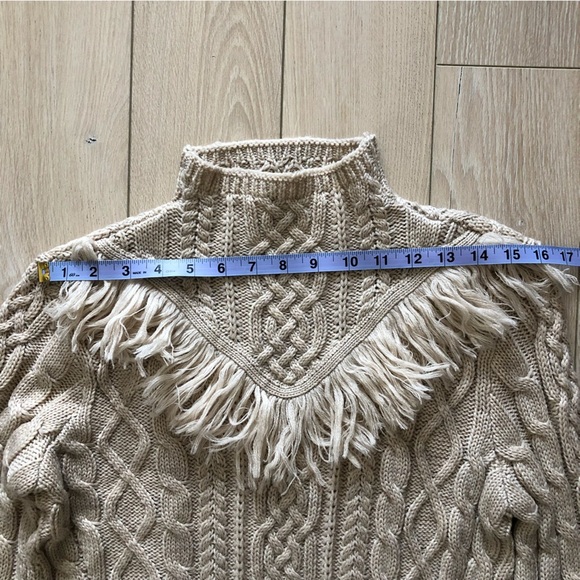 Amaryllis Fringe Cable Knit Sweater in Beige - Picture 2 of 10